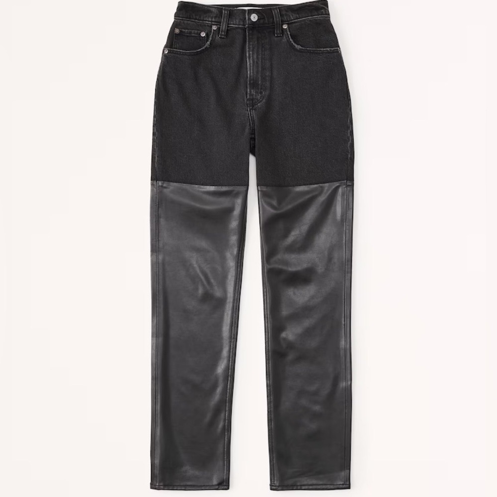 Abercrombie 90s Straight Ultra High Rise Mixed Fabric Faux Leather Jeans Size 26